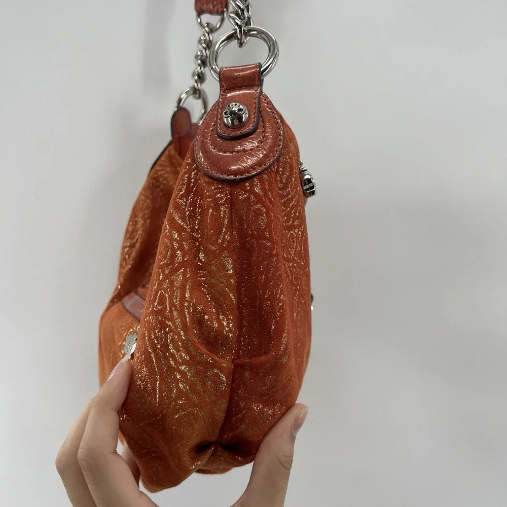 Kathy Van Zeeland Y2K Crown Print Hobo Bag Chain Link MCBling Logo Faux Suede